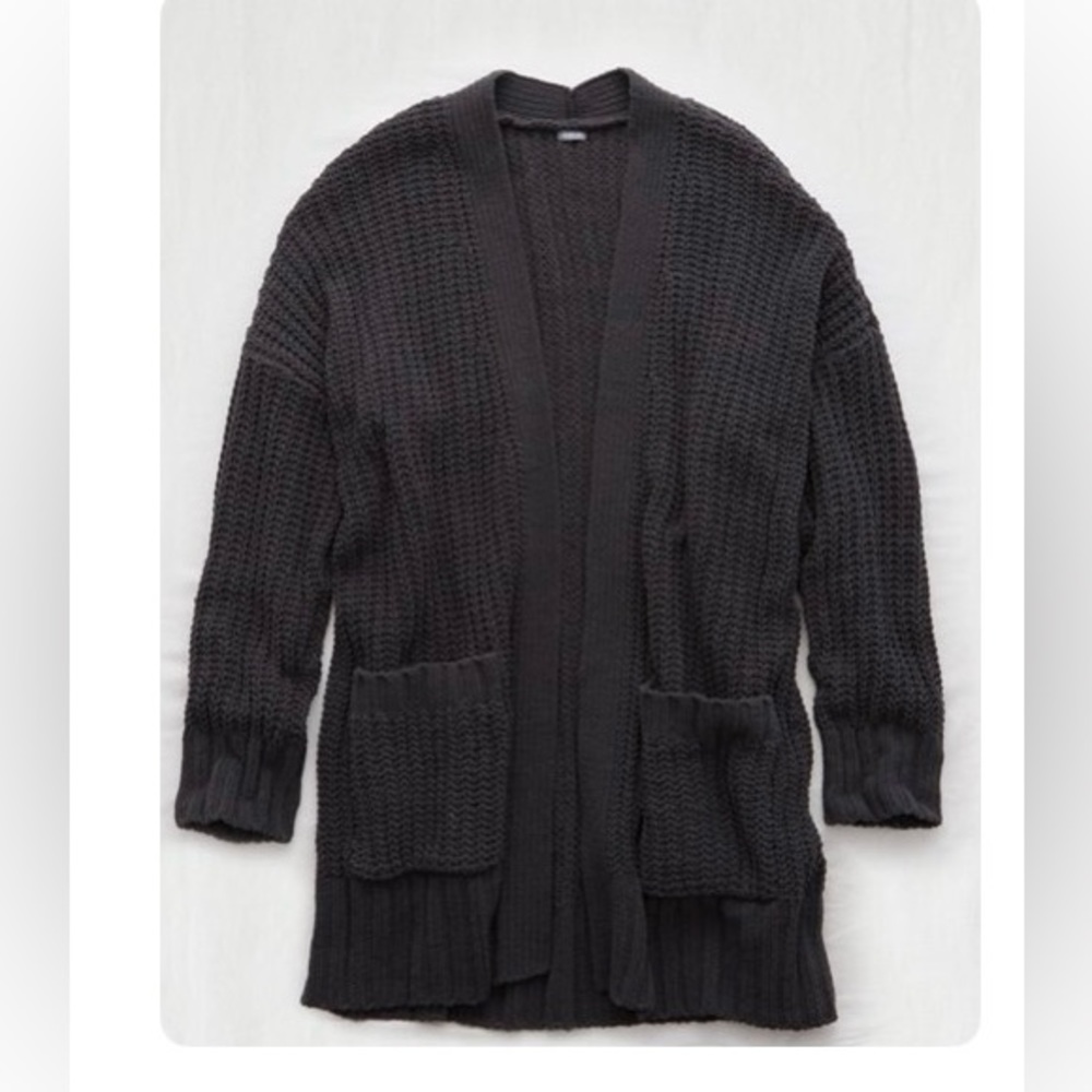 Aerie Chenille Easy Cardigan, in women’s medium dark gray oversized cardigan